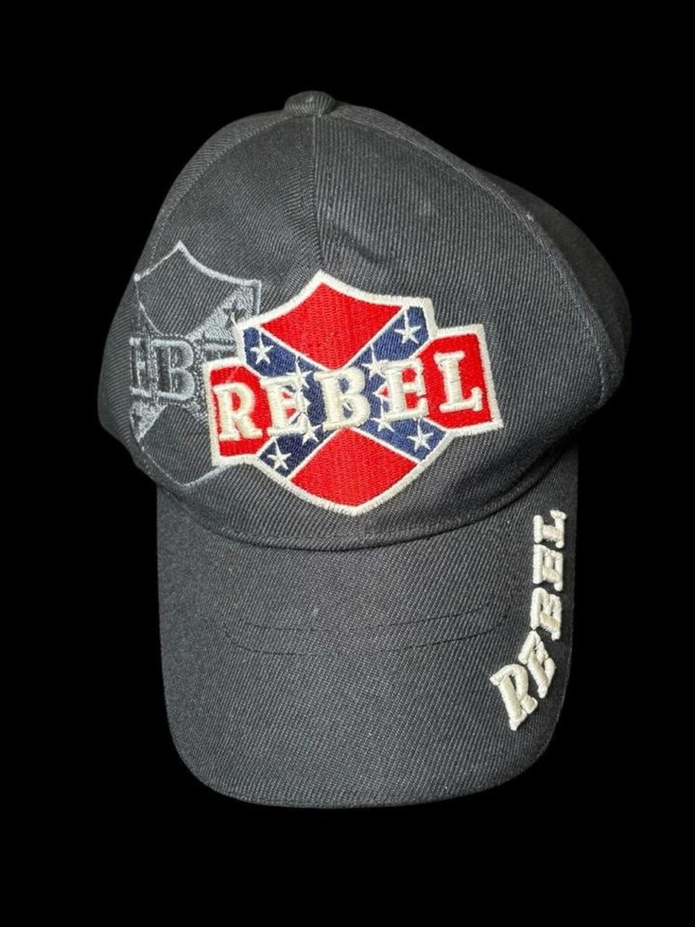 REBEL Embroidered Baseball Cap in Charcoal with Red Accent